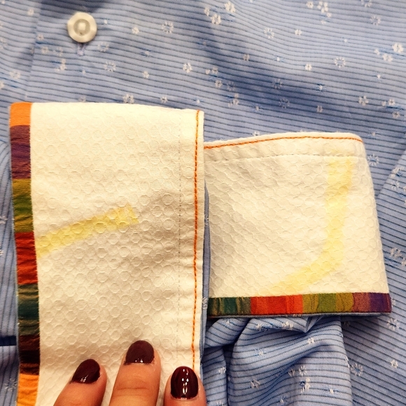 Robert Graham Men’s Shirt Blue XL Floral Allover Silk Embroidery XL Flip Cuffs - Picture 9 of 10